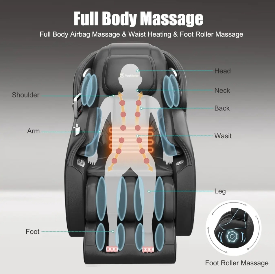 🌹【Price reduction today only】Real Relax 2025 Massage Chair Full Body, Zero Gravity SL-Track Shiatsu Massage Recliner with Heat, APP Control, Child Lock, Body Scan Bluetooth Foot Roller, Favor 06, All Black