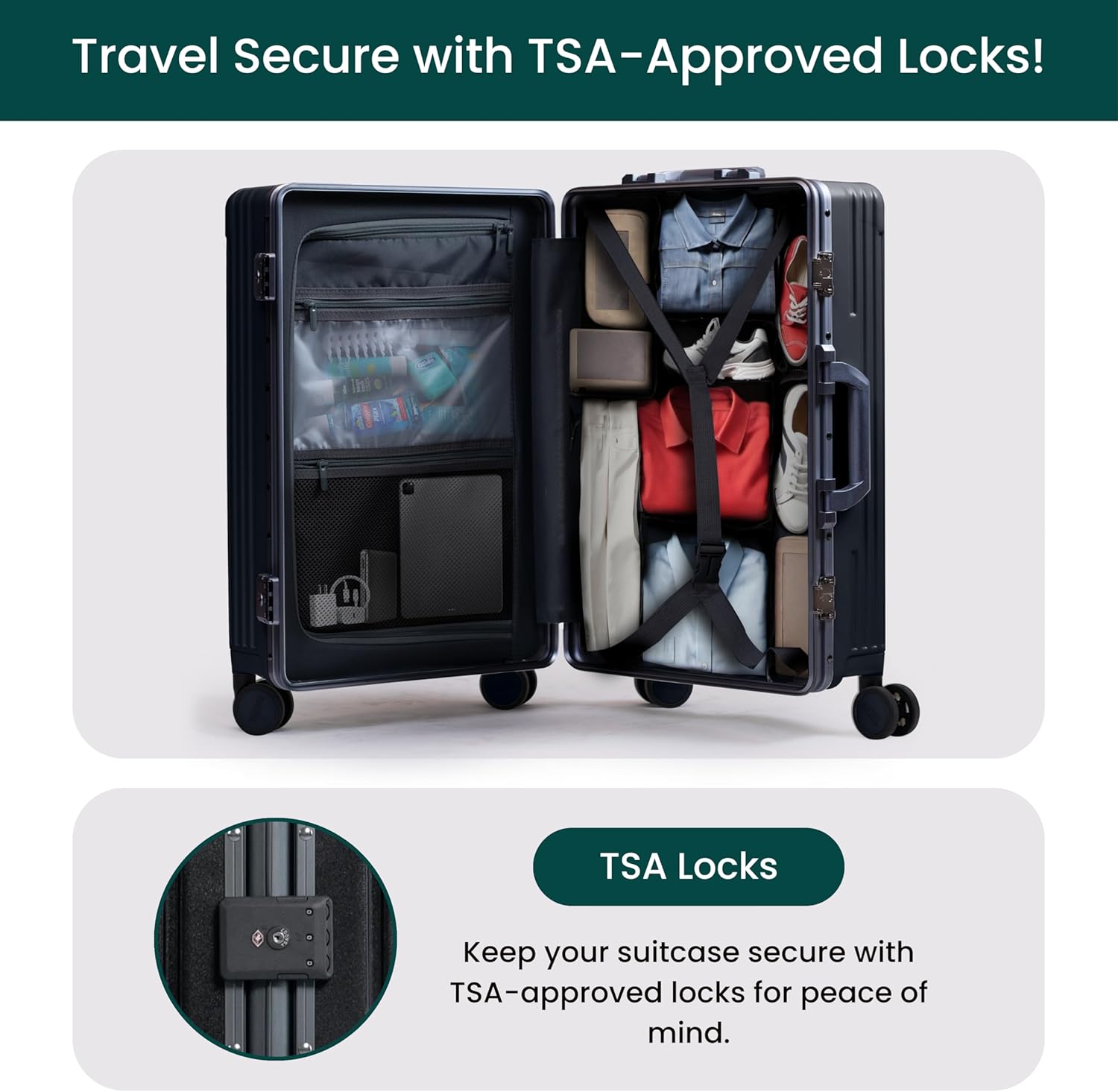 🔥【Buy 1 Get 1 Free】Nobl Travel Carry On Luggage, Noble Zipperless Aluminum Frame PC Hard Shell Suitcase, 22.5x15x9.5 Airline Approved, 360° Spinner Wheels, TSA Locks, USB Charging Port, Cup & Phone Holder - Pink