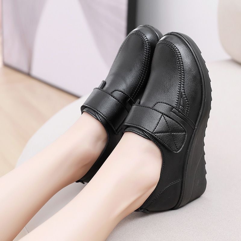 ⏰Limited Time Sale 74% OFF - Comfortable Leather Wedge Shoes with Secure Velcro Strap for All-Day Comfort