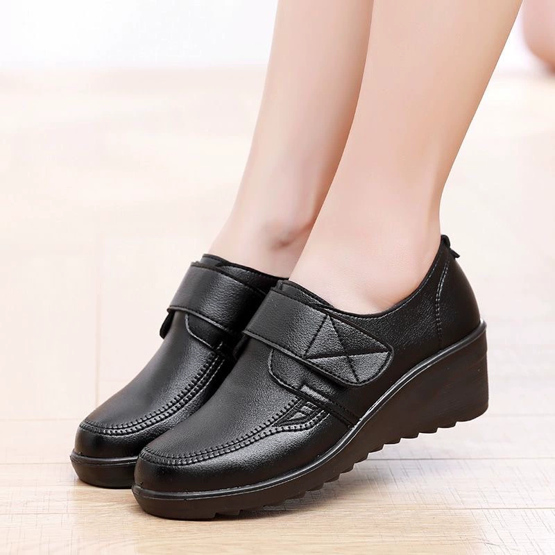 ⏰Limited Time Sale 74% OFF - Comfortable Leather Wedge Shoes with Secure Velcro Strap for All-Day Comfort