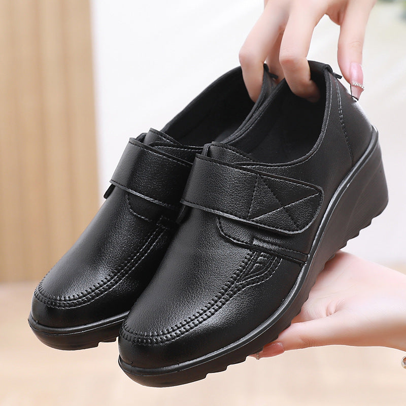 ⏰Limited Time Sale 74% OFF - Comfortable Leather Wedge Shoes with Secure Velcro Strap for All-Day Comfort