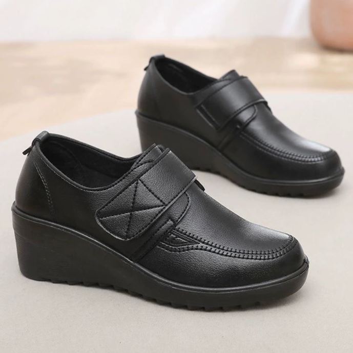 ⏰Limited Time Sale 74% OFF - Comfortable Leather Wedge Shoes with Secure Velcro Strap for All-Day Comfort
