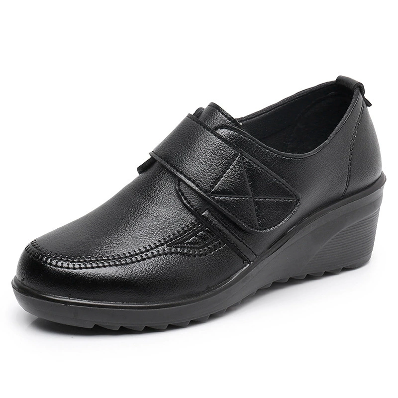 ⏰Limited Time Sale 74% OFF - Comfortable Leather Wedge Shoes with Secure Velcro Strap for All-Day Comfort