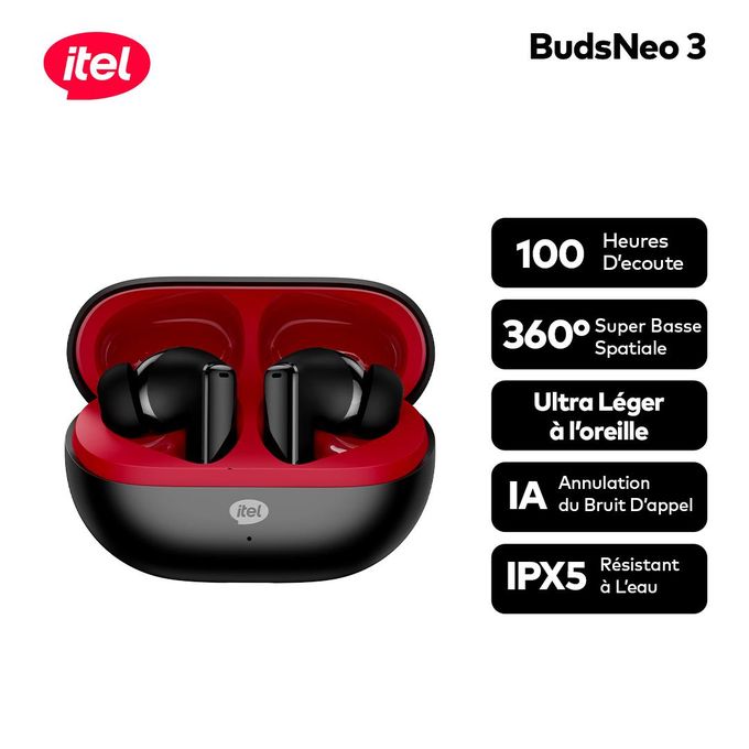 Itel BUDSNEO 3 Écouteurs Oreillettes  100 Heures ENC Noir