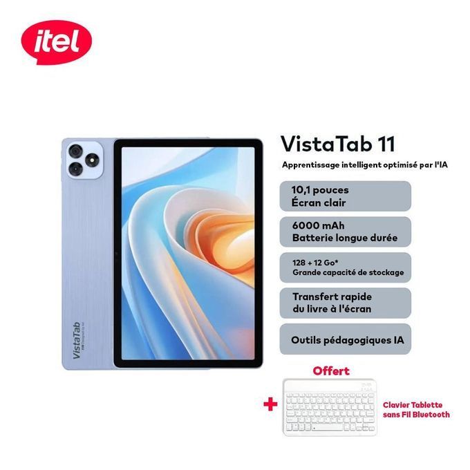 Itel Tablette VistaTab 11 BLEU, écran clair de 10,1 pouces, résolution HD+, outils éducatifs IA, batterie de 6 000 mAh