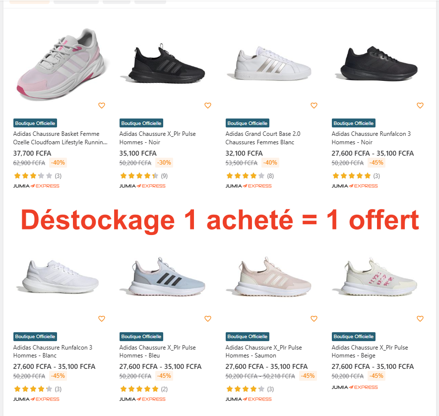 Adidas Original – Multi-modèles | Déstockage 1 acheté = 1 offert | Livraison CI
