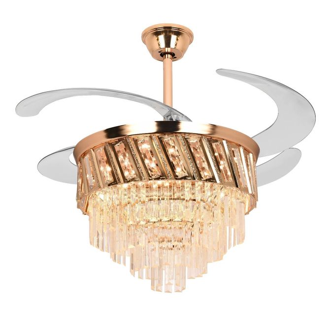 🔥GHANA SHOPPING FESTIVAL🛒SUMMER WIND Bluetooth Luxury Crystal Ceiling Fan Light + Remote control - 72W - 48 inches - Gold