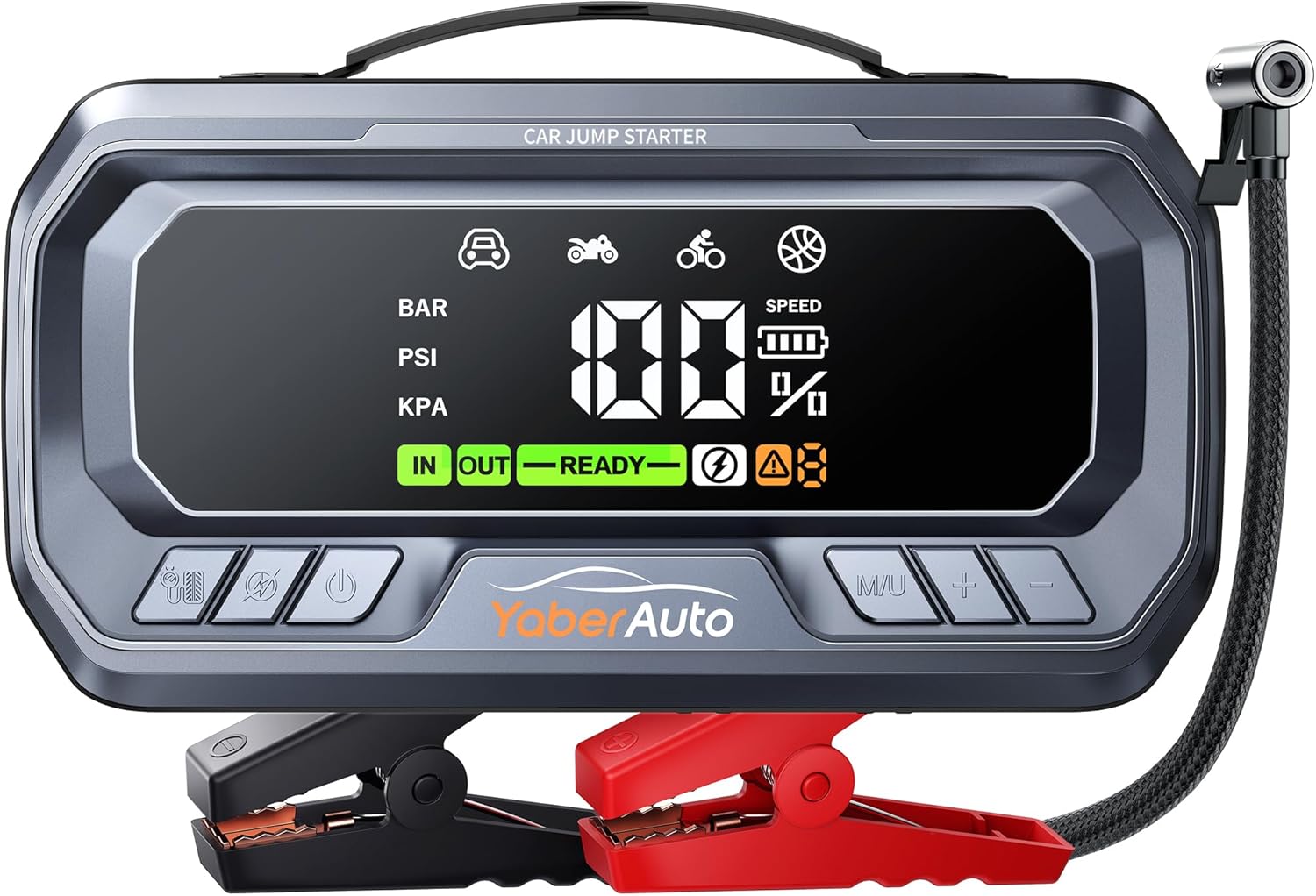 YaberAuto 10-in-1 Jump Starter with Air Compressor 7000A 160PSI 65W Charging, Portable Car Battery Jump Starter (All Gas/12L Diesel) Jump Box Car Battery Jumper Starter Portable Jumper Cables, 160W DC