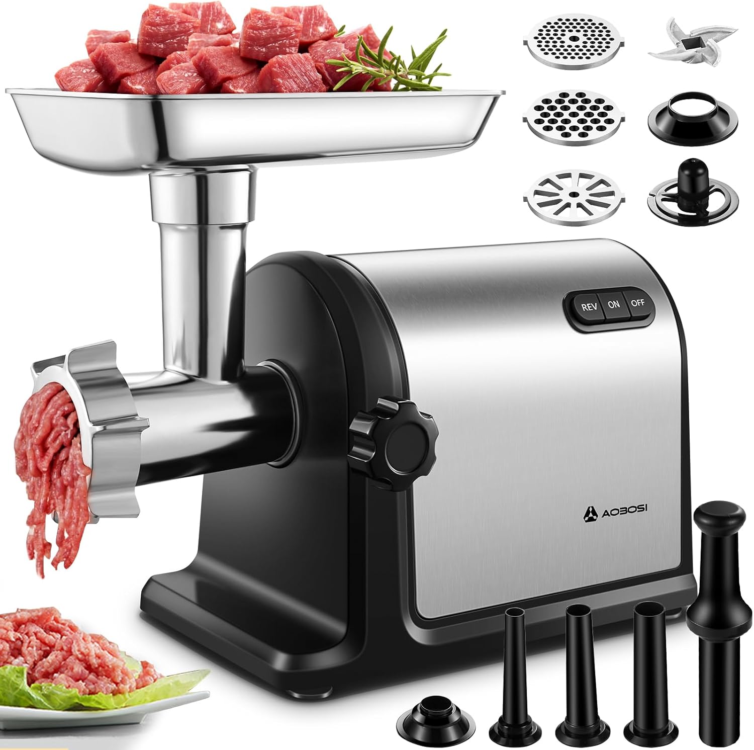 Meat Grinder, Sausage Stuffer, [2800W Max] Electric Meat Mincer with Stainless Steel Blades & 3 Grinding Plates,Sausage Maker & Kubbe Kit for Home Kitchen & Commercial Using
