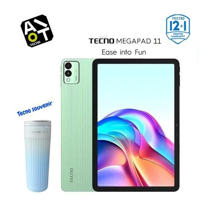 🔥80% off, today only!🔥TECNO Megapad 11 AI Powered - 11" FHD+ Screen - 128GB HDD/8GB RAM - 8000mAh Battery - Dual Sim & WIFI + 13 Months Warranty Vitality Green + Tecno Souvenir