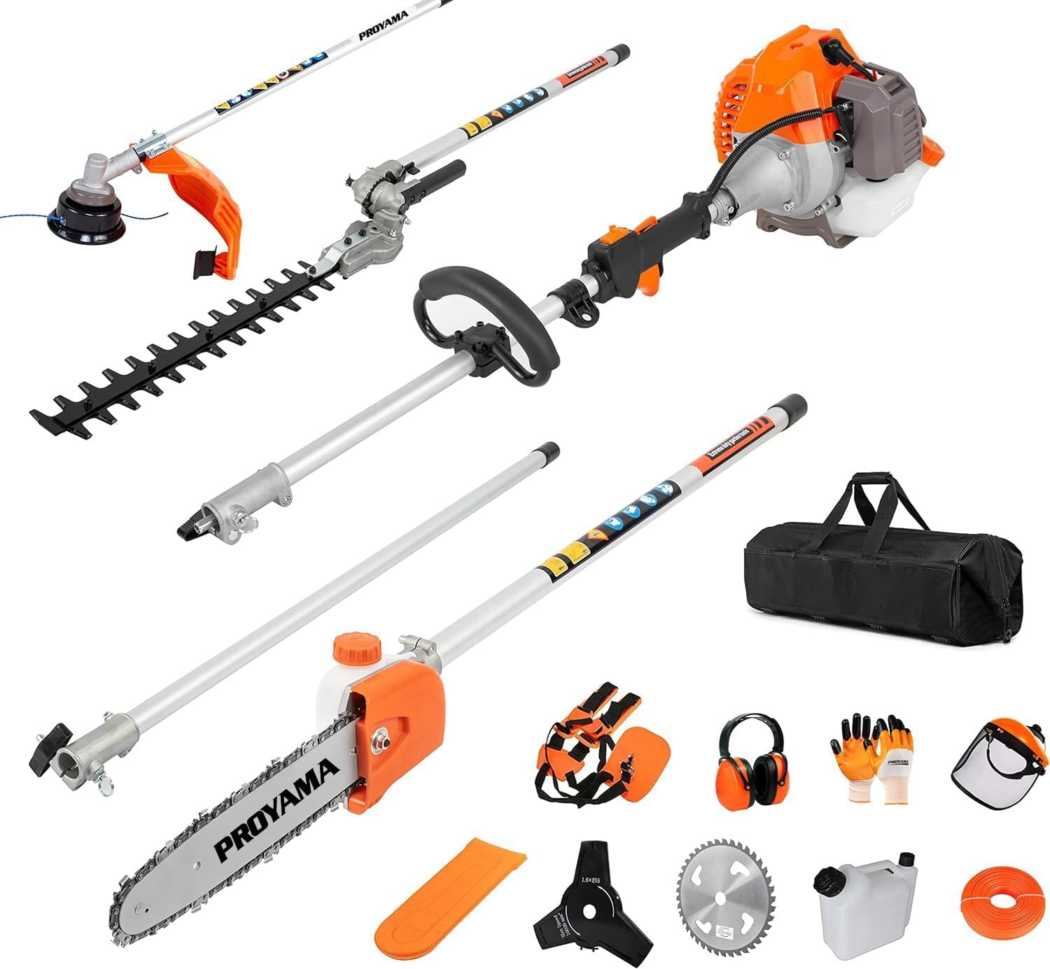 PROYAMA Powerful 42.7cc 5 in 1 Multi Functional Trimming Tools,Gas Hedge Trimmer,Weed Eater,String Trimmer, Brush Cutter,Pole Saw with Extension Pole