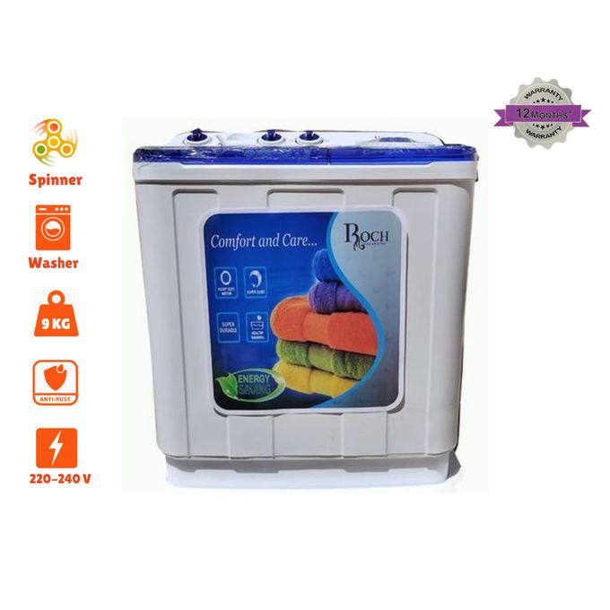 🔥75% off, today only!🔥Roch 7/11/15/20 Kg Twin Tub Semi Automatic Washing Machine - RWM-910TT-J(W) - White/Blue + 12 Months Warranty
