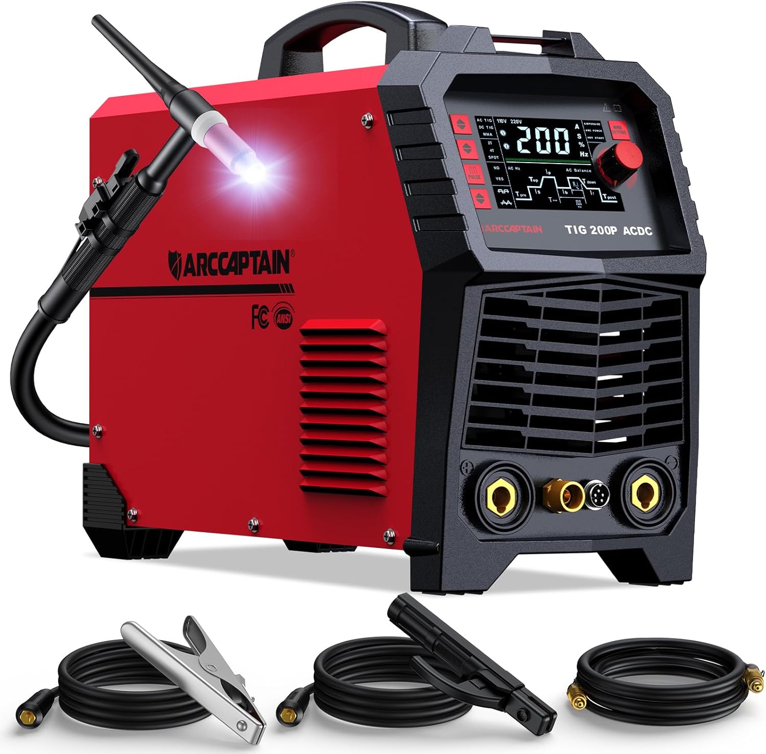 ARCCAPTAIN TIG Welder AC/DC 200Amp with Pulse, Aluminum TIG Welder 110V/220V TIG Welder with Square/Triangular Wave/Stick/MMA/Spot 7 in 1 MultiProcess Welding Machine