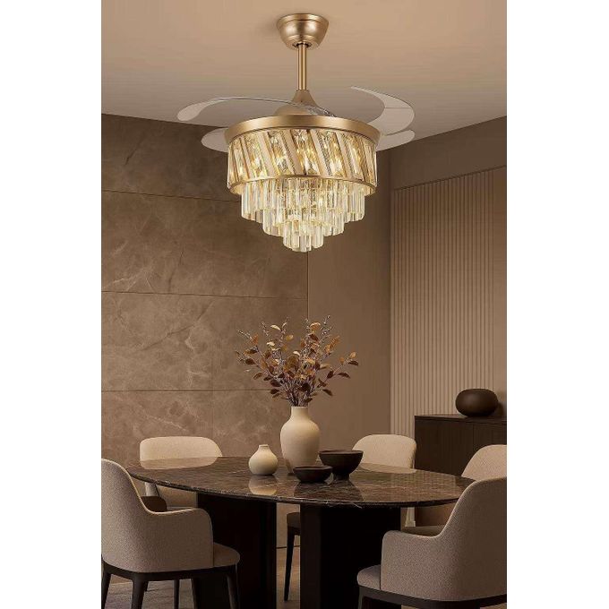 🔥GHANA SHOPPING FESTIVAL🛒SUMMER WIND Bluetooth Luxury Crystal Ceiling Fan Light + Remote control - 72W - 48 inches - Gold