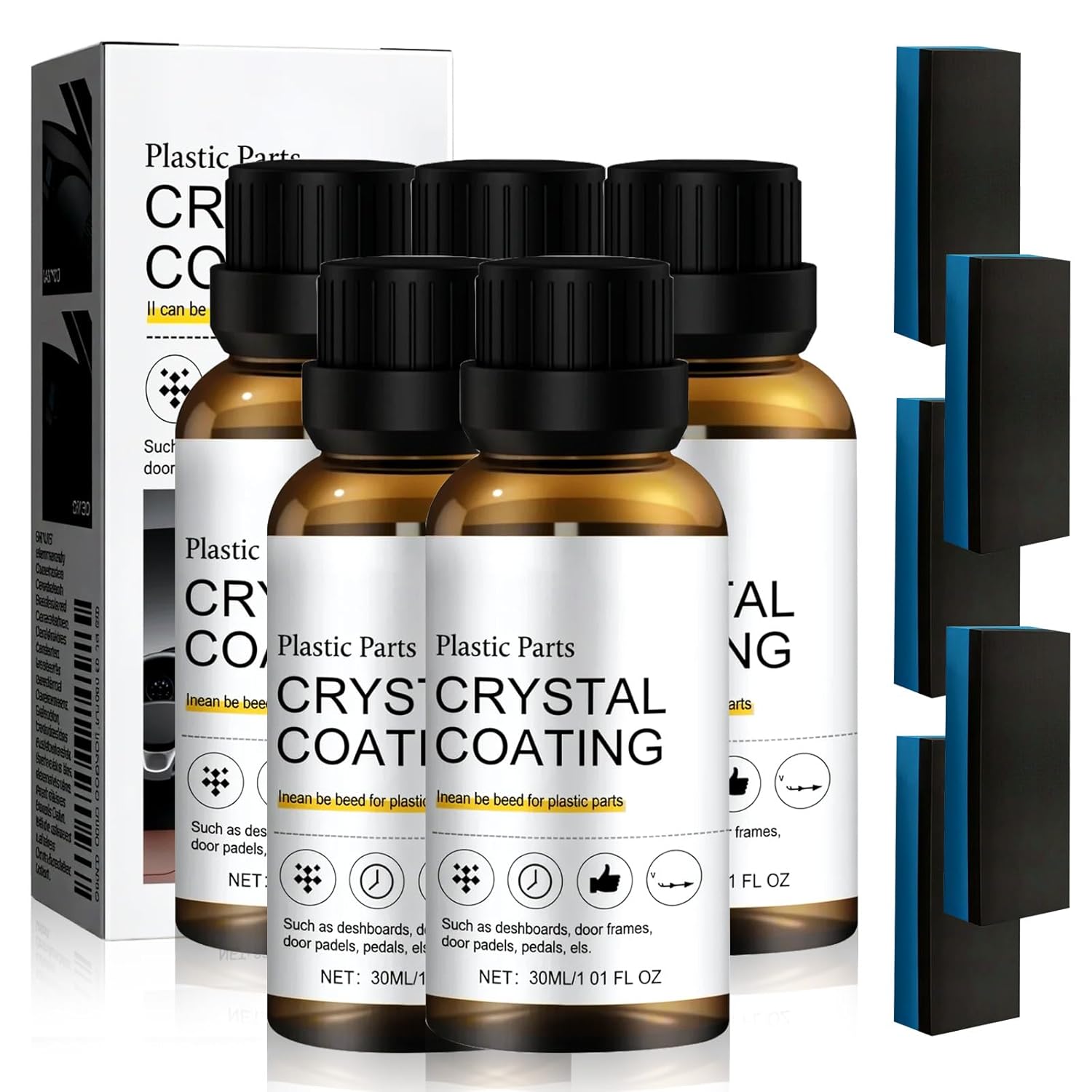 2025 Crystal Coating for Cars – Plastic Parts Restorer, High Gloss Protection, Long-Lasting Shine with Sponge (1、3、5 Set)