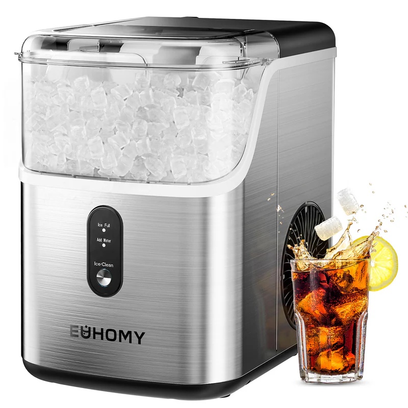 EUHOMY Nugget Ice Maker Countertop, Self-Cleaning Sonic Pebble Ice Machine
