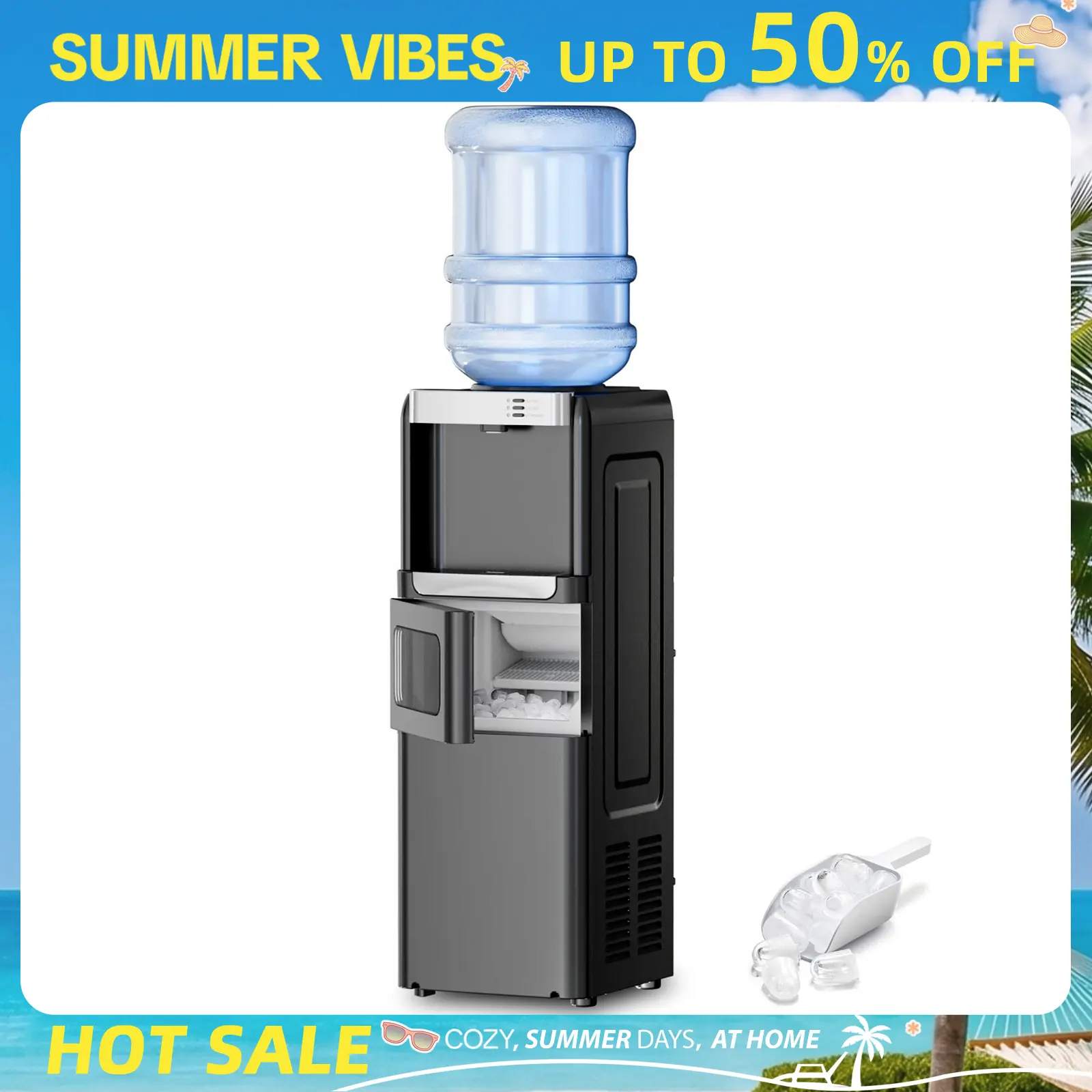 SummerWins 3-in-1 Water Cooler & Ice Maker – Hot & Cold Water Dispenser with Built-In Ice Maker
