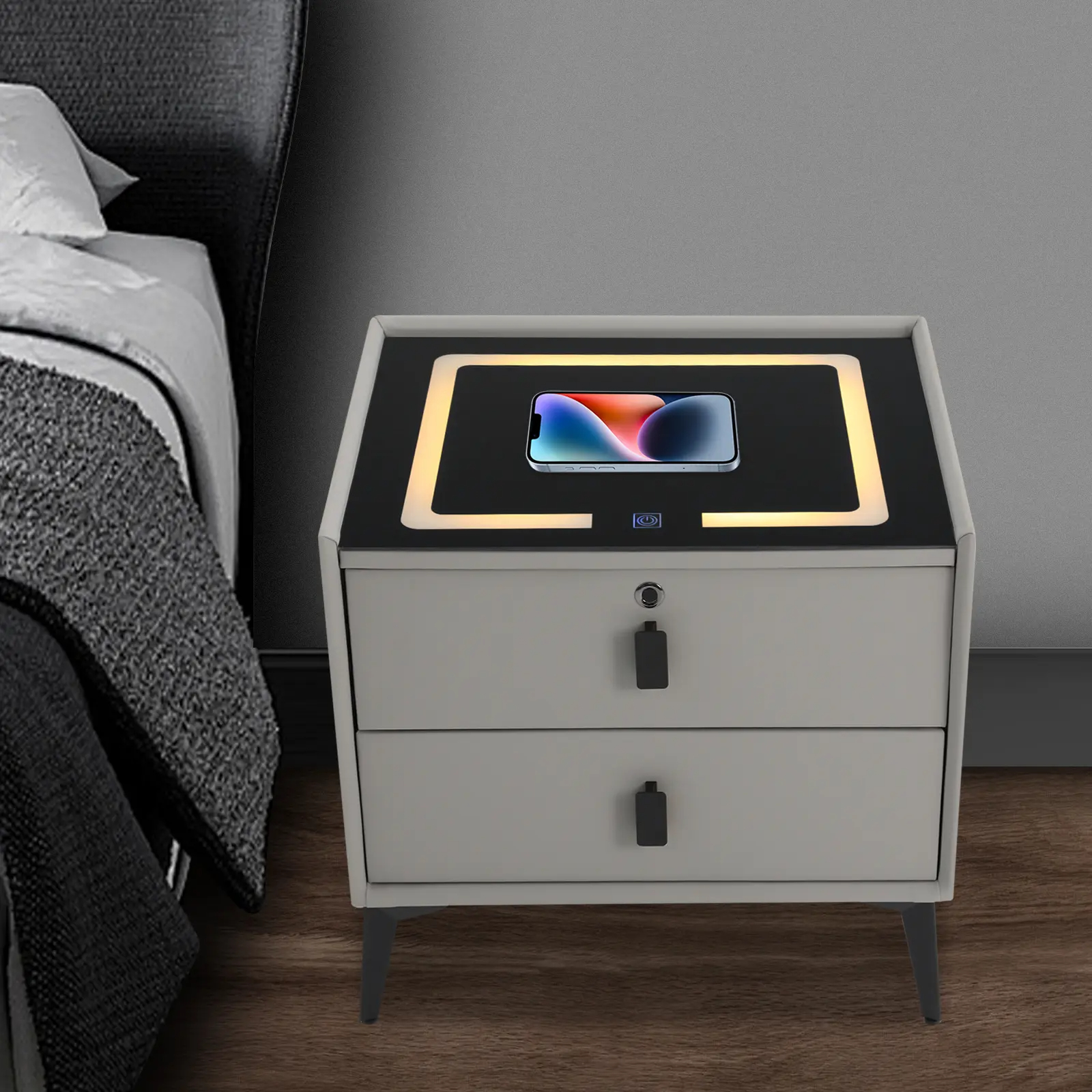 🔥 Smart Nightstand with Fingerprint Lock, LED Lights, Music Player & Charging Station