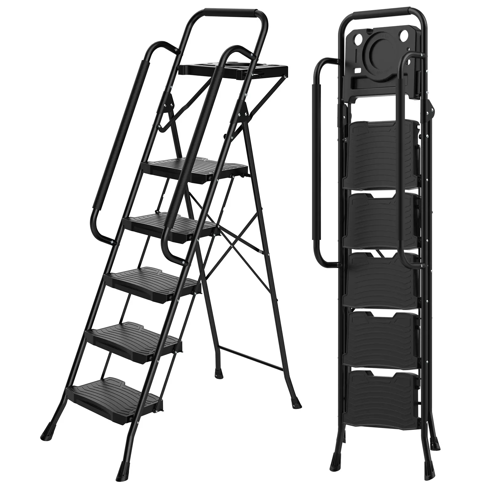 🔥 Heavy-Duty Folding Step Ladder with Dual Handrails & Wide Anti-Slip Steps