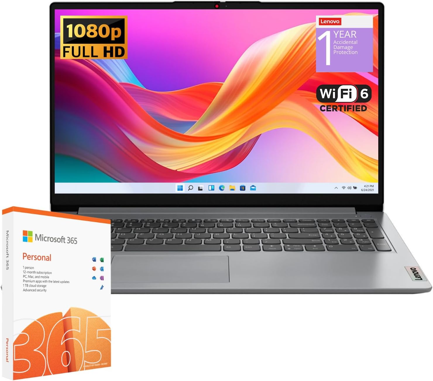 Lenovo IdeaPad 1 Laptop, Intel Dual Core Processor, 20GB RAM, 1TB SSD + 128GB eMMC, 15.6" FHD Display, Windows 11 Home, Wi-Fi 6, Webcam, Bluetooth, SD Card Reader, Grey