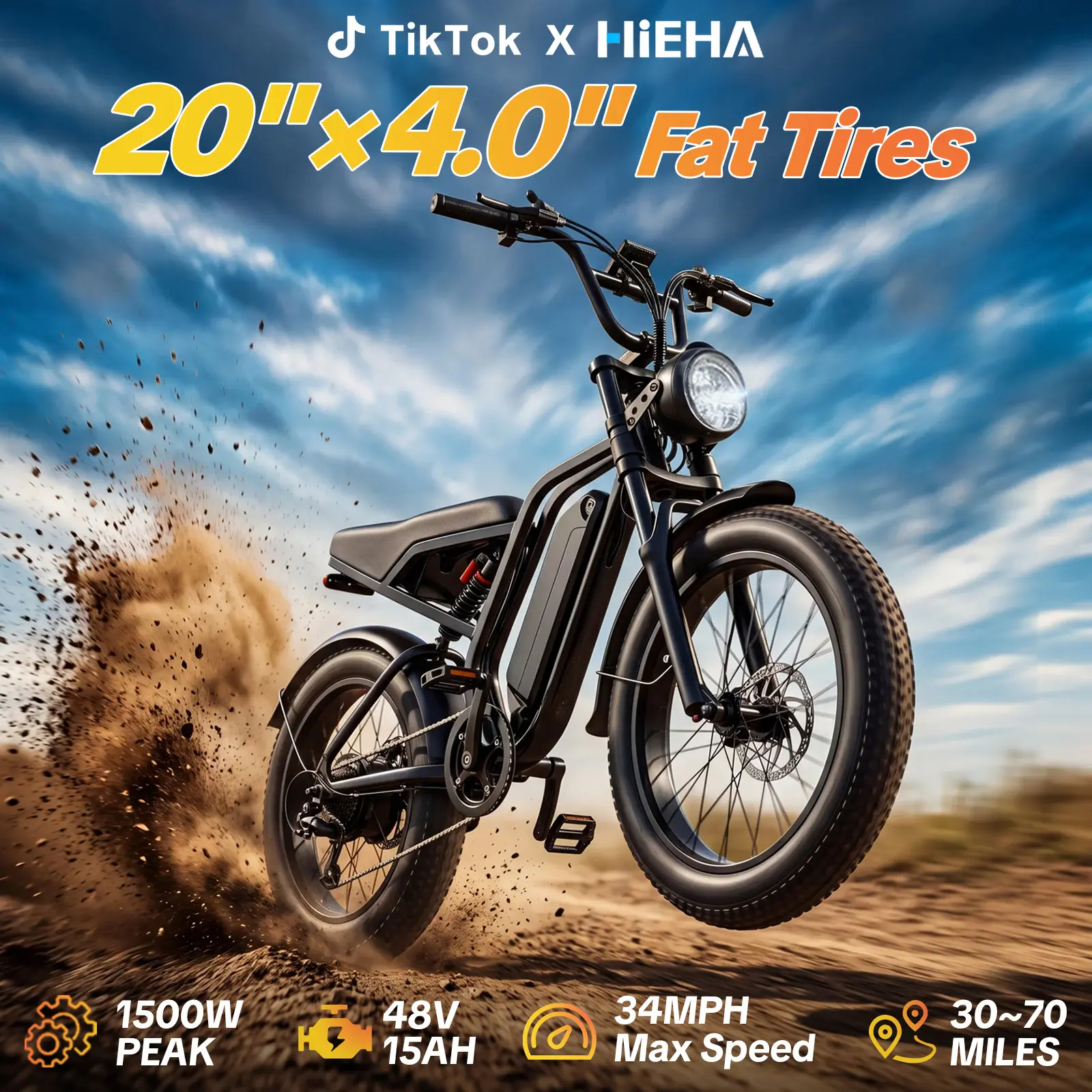 ⚡ 1500W All-Terrain Electric Bike – Up to 70 Miles Range & Removable Battery