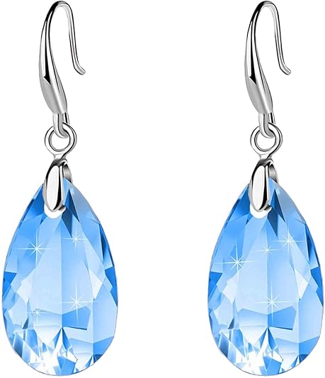 💎Beauty💎Austrian Crystal Teardrop Dangle Hook Earrings for Women 14K Gold Plated Hypoallergenic Jewelry