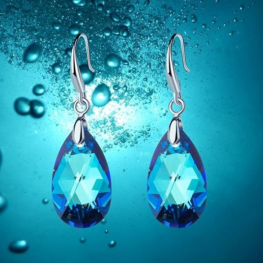 💎Beauty💎Austrian Crystal Teardrop Dangle Hook Earrings for Women 14K Gold Plated Hypoallergenic Jewelry