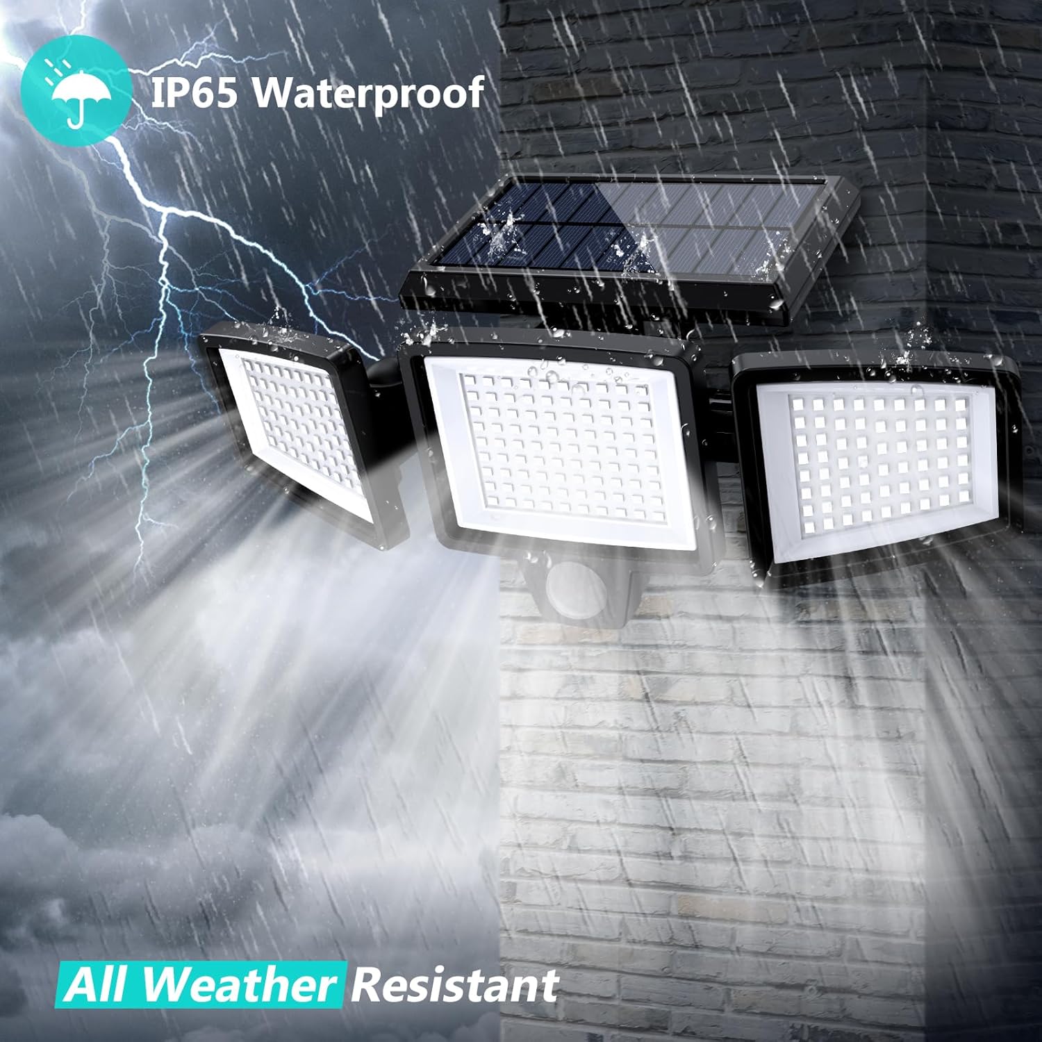 💴Saving Money💴 Solar Outdoor Lights 2500LM 210 LED Security Lights with Remote Control,3 Heads Motion Sensor Lights, IP65 Waterproof,270° Wide Angle Flood Wall Lights with 3 Modes