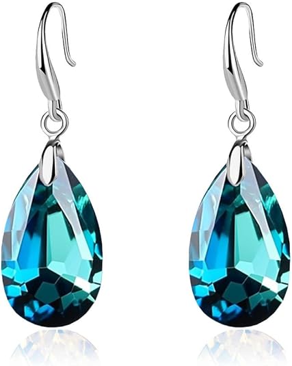💎Beauty💎Austrian Crystal Teardrop Dangle Hook Earrings for Women 14K Gold Plated Hypoallergenic Jewelry