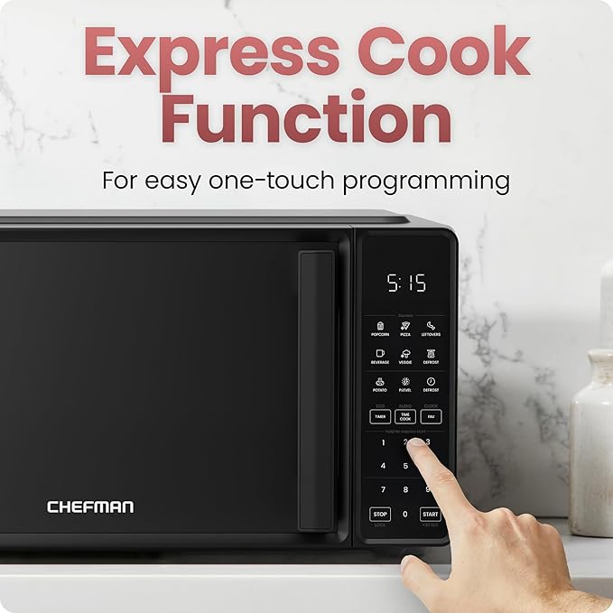 🛒Essentials For Family🛒Microwave Oven 0.7 Cu. Ft., 700 Watts with 10 Power Levels, 6 Cooking Presets with One-Touch Express Cook - Eco Mode, Child Safety Lock, & Mute Button - Black