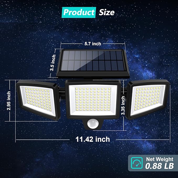 💴Saving Money💴 Solar Outdoor Lights 2500LM 210 LED Security Lights with Remote Control,3 Heads Motion Sensor Lights, IP65 Waterproof,270° Wide Angle Flood Wall Lights with 3 Modes