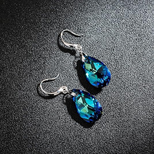 💎Beauty💎Austrian Crystal Teardrop Dangle Hook Earrings for Women 14K Gold Plated Hypoallergenic Jewelry