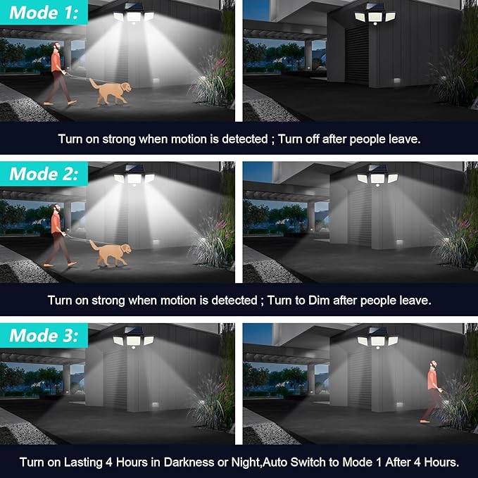 💴Saving Money💴 Solar Outdoor Lights 2500LM 210 LED Security Lights with Remote Control,3 Heads Motion Sensor Lights, IP65 Waterproof,270° Wide Angle Flood Wall Lights with 3 Modes