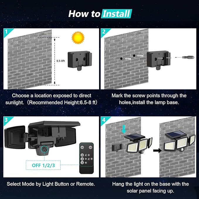 💴Saving Money💴 Solar Outdoor Lights 2500LM 210 LED Security Lights with Remote Control,3 Heads Motion Sensor Lights, IP65 Waterproof,270° Wide Angle Flood Wall Lights with 3 Modes