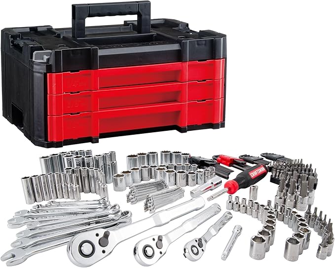 🔧Best-Equipped🔧230 Pcs Mechanics Tool Set, Socket Wrench Set, Car Tool Kit with VERSASTACK Toolbox, SAE and Metric,1/4 in, 3/8 in, and 1/2 Drive, Short and Long Arm Hex Keys