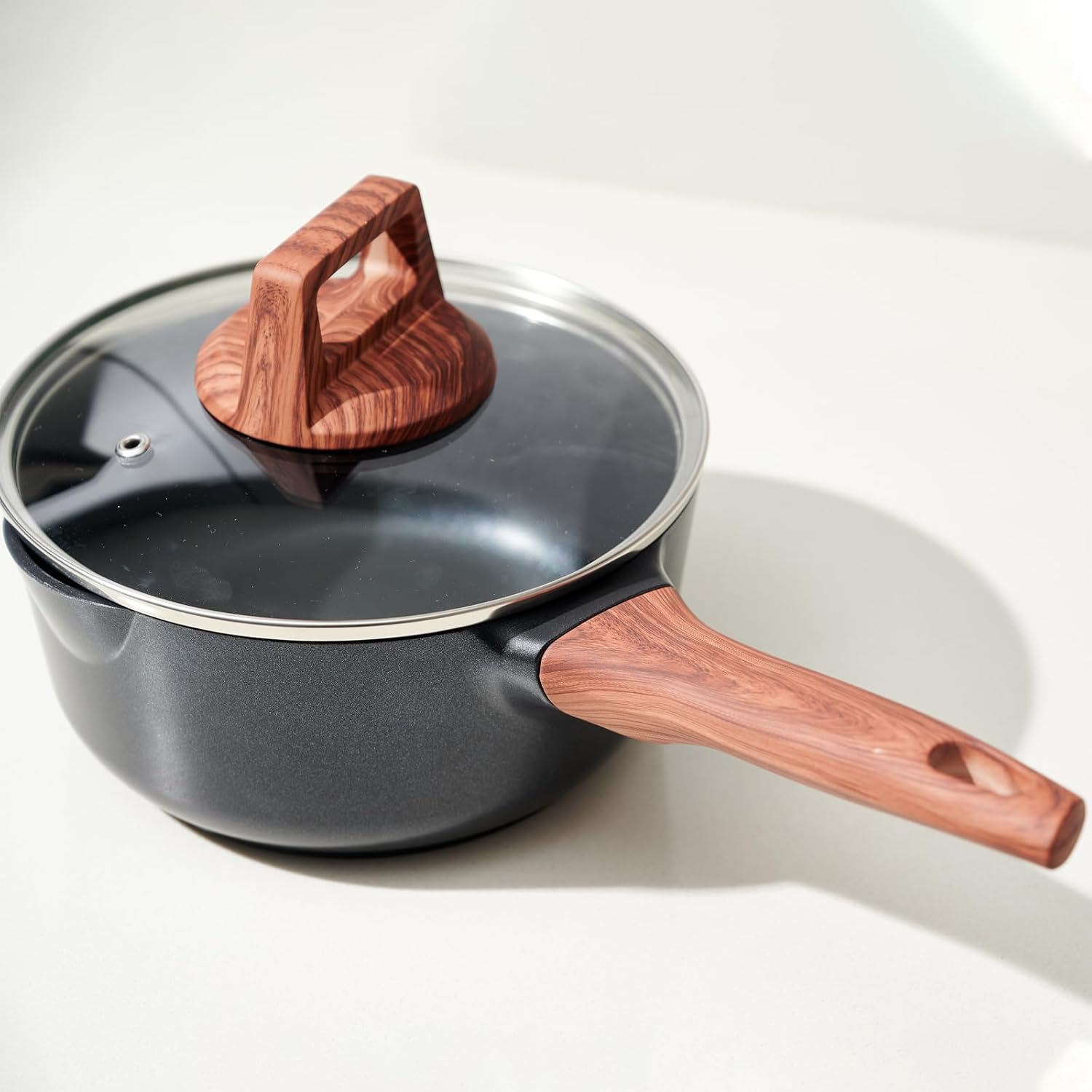 3-Piece Granite Non-Stick Cookware Set - 9.5" Frying Pan, Skillet, 7" Sauce Pot with Lid - PFOA Free