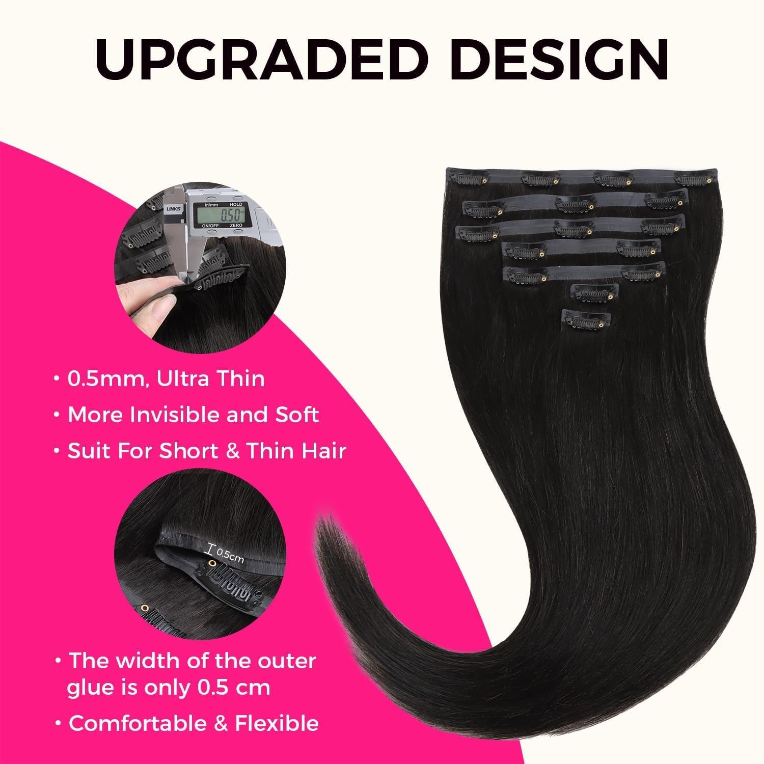 Lashey Yaki Straight Clip Ins 14 Inch 110g 7Pcs Seamless Hair Extensions Real Human hair, Natural Black Clip in Hair Extension for Women Real hair