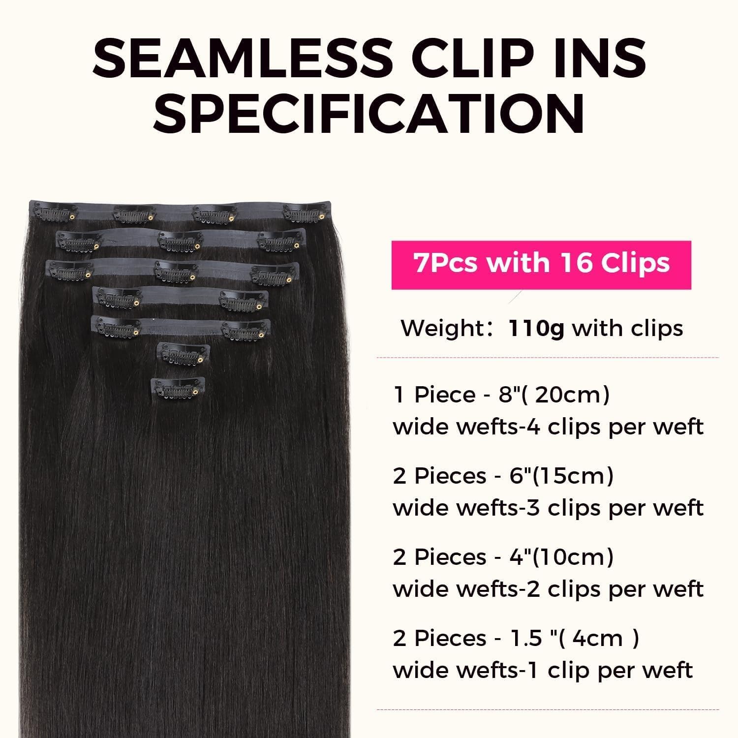 Lashey Yaki Straight Clip Ins 14 Inch 110g 7Pcs Seamless Hair Extensions Real Human hair, Natural Black Clip in Hair Extension for Women Real hair