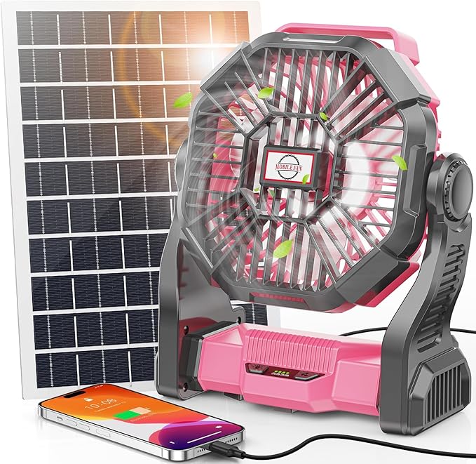 ❗Needments❗30000mAh Solar Fan with LED Lantern, 10W Solar Panel Rechargeable Battery Powered Camping Fan for Outside, 9 Inch Portable Battery Operated Hurricane Supplies for Power Cut, Picnic, Barbecue, Fishing, Travel