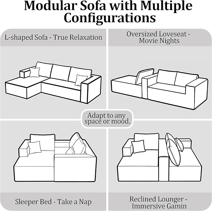 92.5'' L-Shaped Cloud Modular Sectional Sofa, Modern Corduroy Memory Foam Couch with Right Facing Chaise Lounge, Upholstered Boneless Deep Seat Fluffy Sofa, No Assembly Needed