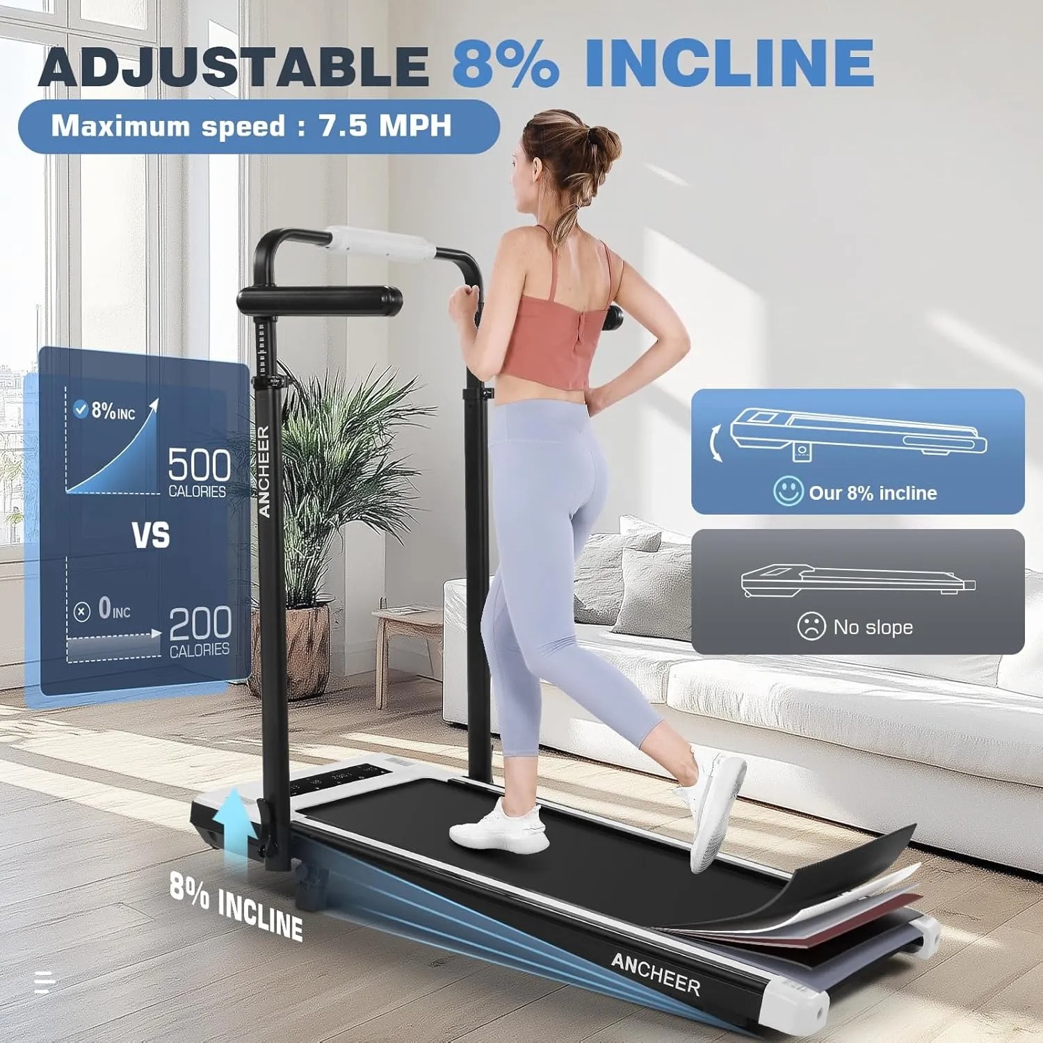【New Customer Special Price】ANCHEER Walking Pad with Desk 47-50.5 Inch Adjustable Height, 8 in 1 Treadmill with 8% Incline for Home Workstation