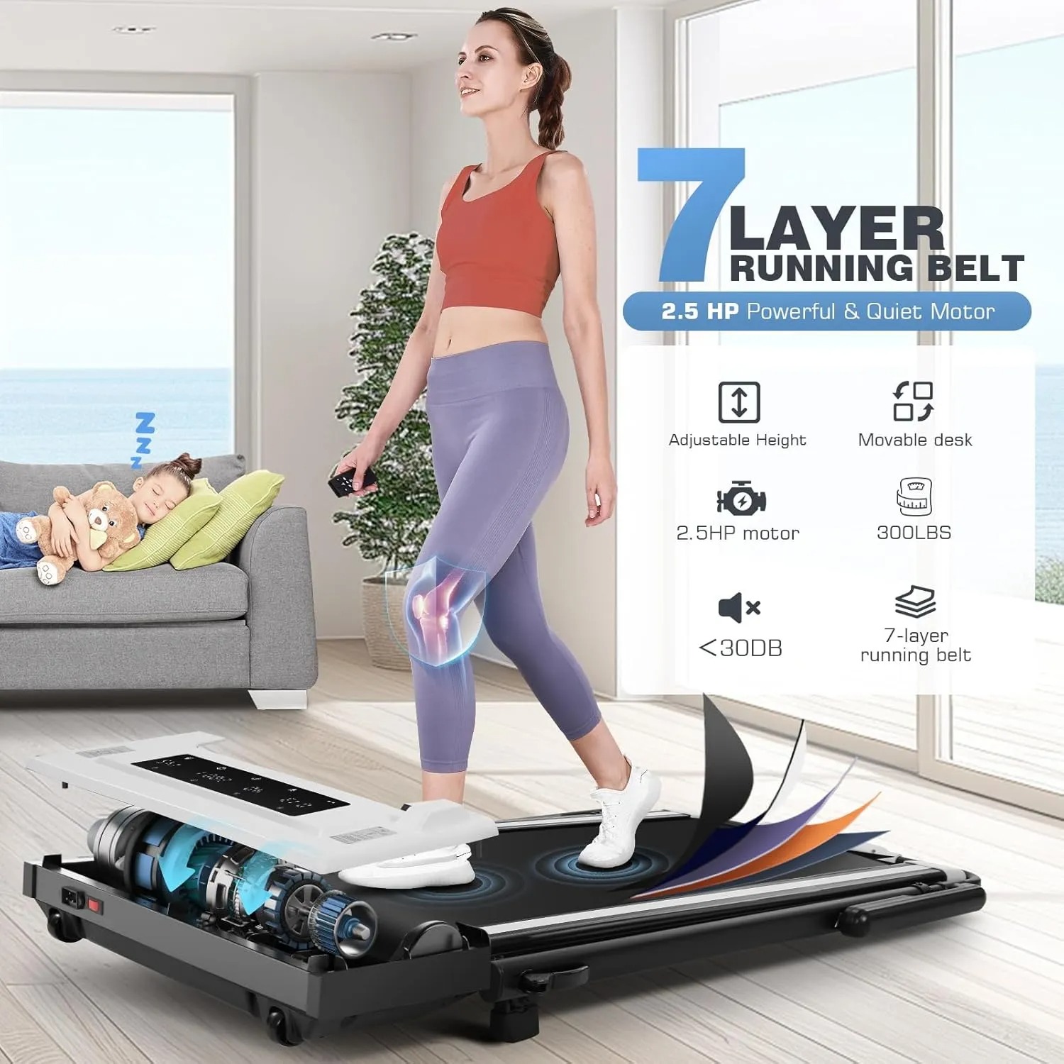 【New Customer Special Price】ANCHEER Walking Pad with Desk 47-50.5 Inch Adjustable Height, 8 in 1 Treadmill with 8% Incline for Home Workstation