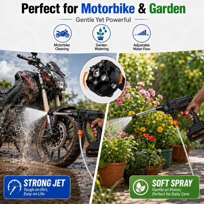 Mythco Cordless Portable 300W Pressure Washer, 6 In 1 Nozzle