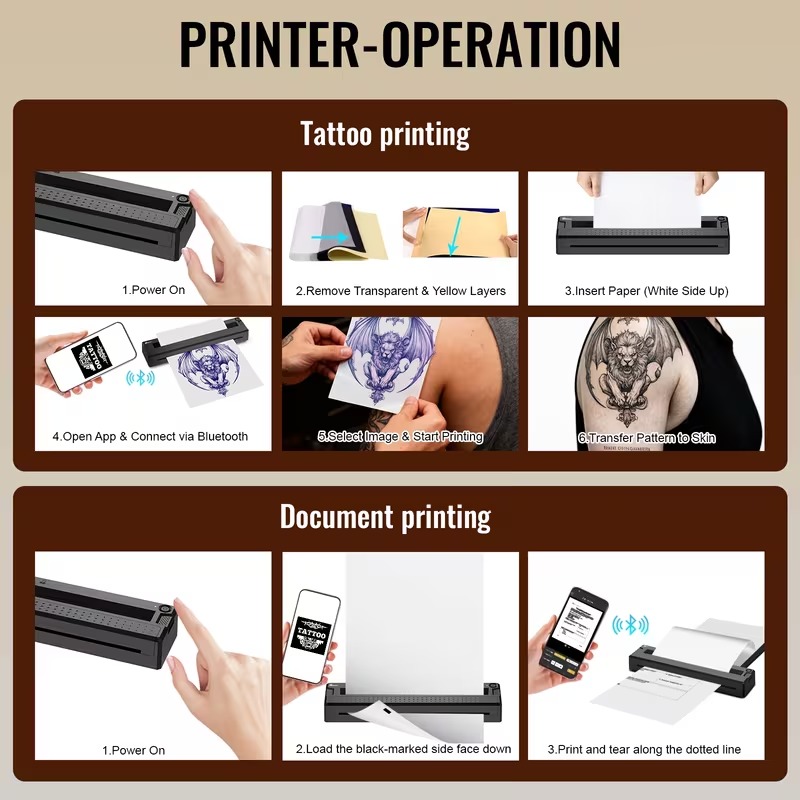 2026 New 2-In-1 Tattoo Stencil And Document Printer, Wireless Wireless Thermal Printer - HD Fast Transfer, Portable Easy-To-Use for Tattoo Artists/Shops, Travel, Home, Office
