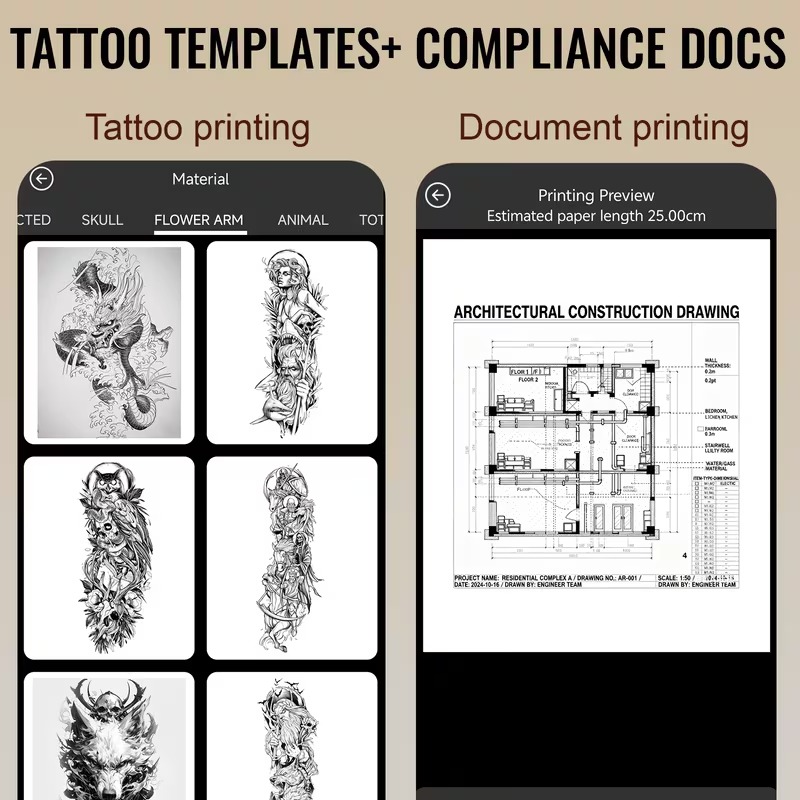 2026 New 2-In-1 Tattoo Stencil And Document Printer, Wireless Wireless Thermal Printer - HD Fast Transfer, Portable Easy-To-Use for Tattoo Artists/Shops, Travel, Home, Office