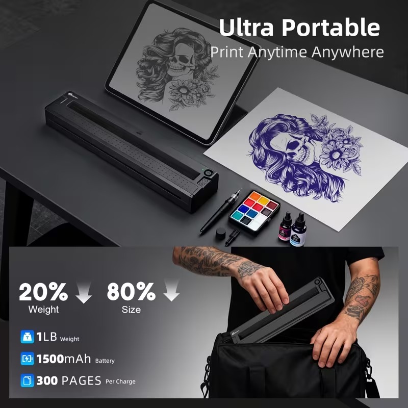 2026 New 2-In-1 Tattoo Stencil And Document Printer, Wireless Wireless Thermal Printer - HD Fast Transfer, Portable Easy-To-Use for Tattoo Artists/Shops, Travel, Home, Office