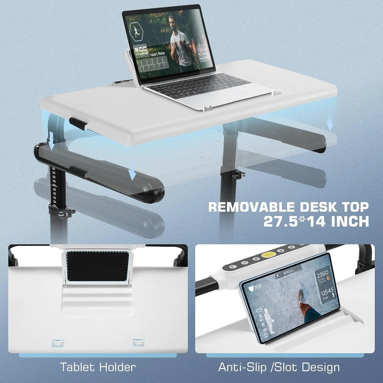 【New Customer Special Price】ANCHEER Walking Pad with Desk 47-50.5 Inch Adjustable Height, 8 in 1 Treadmill with 8% Incline for Home Workstation