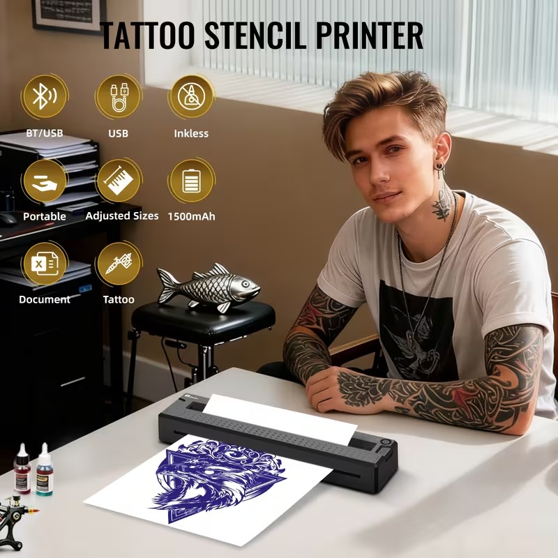 2026 New 2-In-1 Tattoo Stencil And Document Printer, Wireless Wireless Thermal Printer - HD Fast Transfer, Portable Easy-To-Use for Tattoo Artists/Shops, Travel, Home, Office