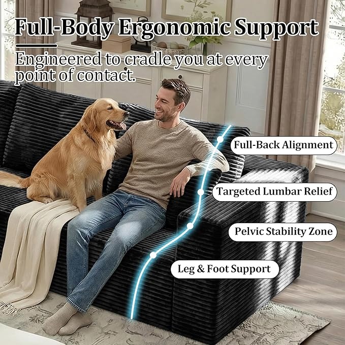 92.5'' L-Shaped Cloud Modular Sectional Sofa, Modern Corduroy Memory Foam Couch with Right Facing Chaise Lounge, Upholstered Boneless Deep Seat Fluffy Sofa, No Assembly Needed