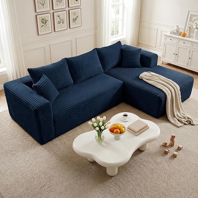 92.5'' L-Shaped Cloud Modular Sectional Sofa, Modern Corduroy Memory Foam Couch with Right Facing Chaise Lounge, Upholstered Boneless Deep Seat Fluffy Sofa, No Assembly Needed